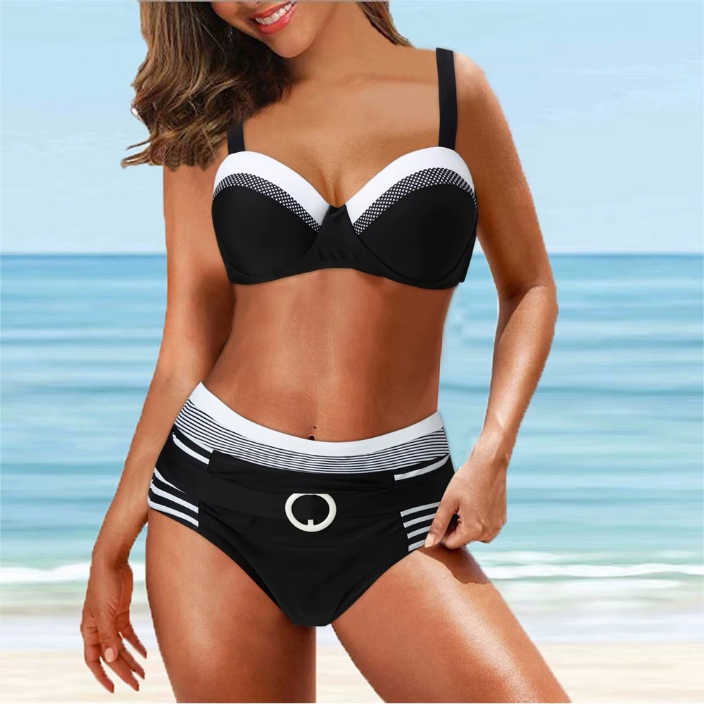 Black and White Women's  high waisted two piece swim suit. NIP